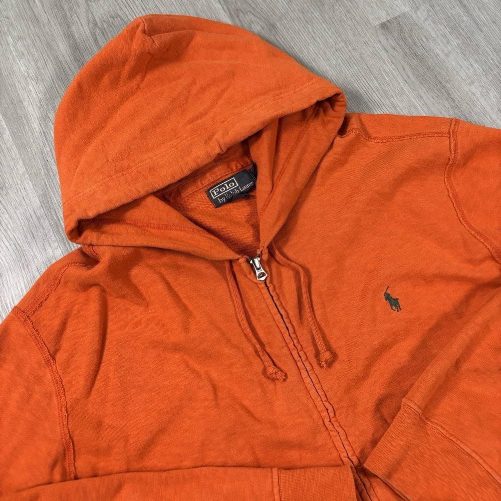 Vintage Polo Ralph Lauren Hoodie Sweatshirt Mens XXL Orange Full Zip Streetwear